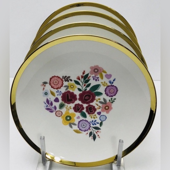 4 Salad Dessert Plates Graces Tea ware Fine Porcelain Floral Heart LOVE 8" New - Picture 1 of 4